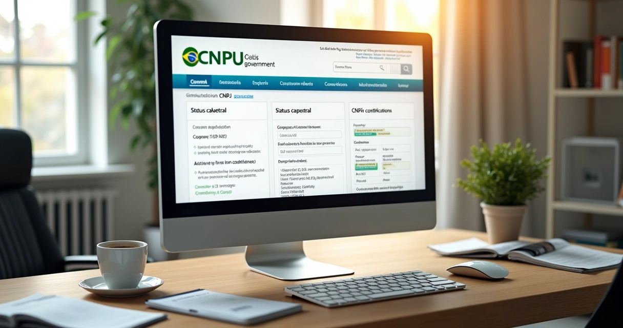 Computer screen displaying detailed CNPJ information and status on a government website