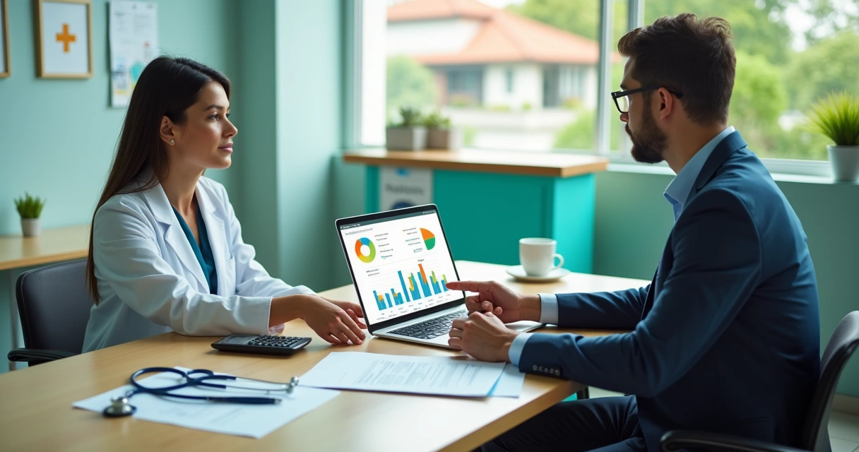 Contadora orientando dono de pequena clínica sobre mudanças da reforma tributária